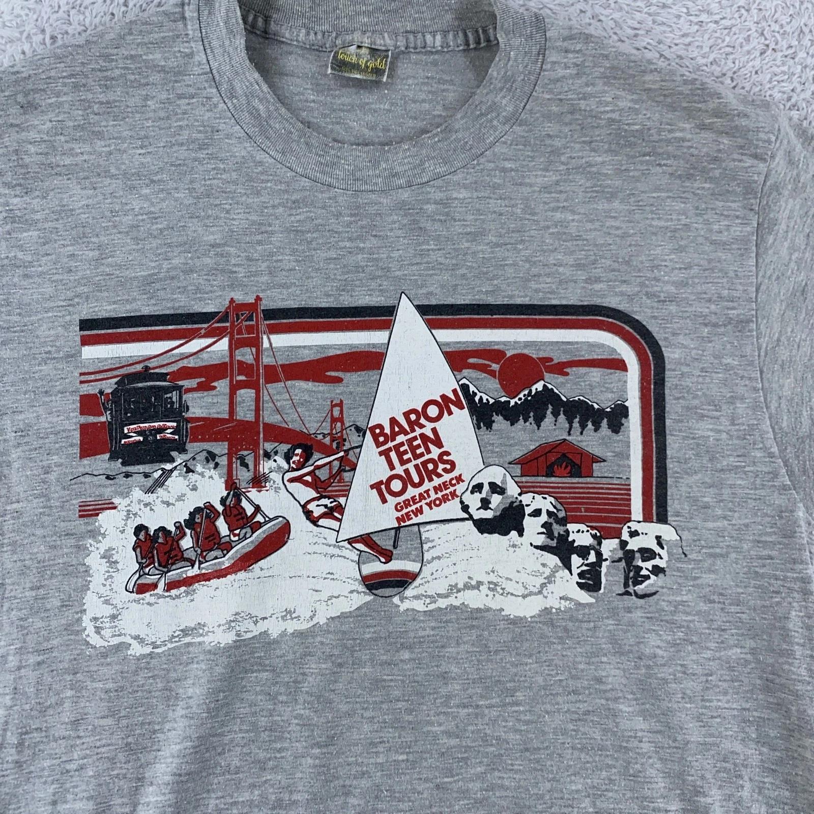 Vintage Baron Teen Tours Shirt Medium Gray Great Neck NY Tour Rafting 80s USA S