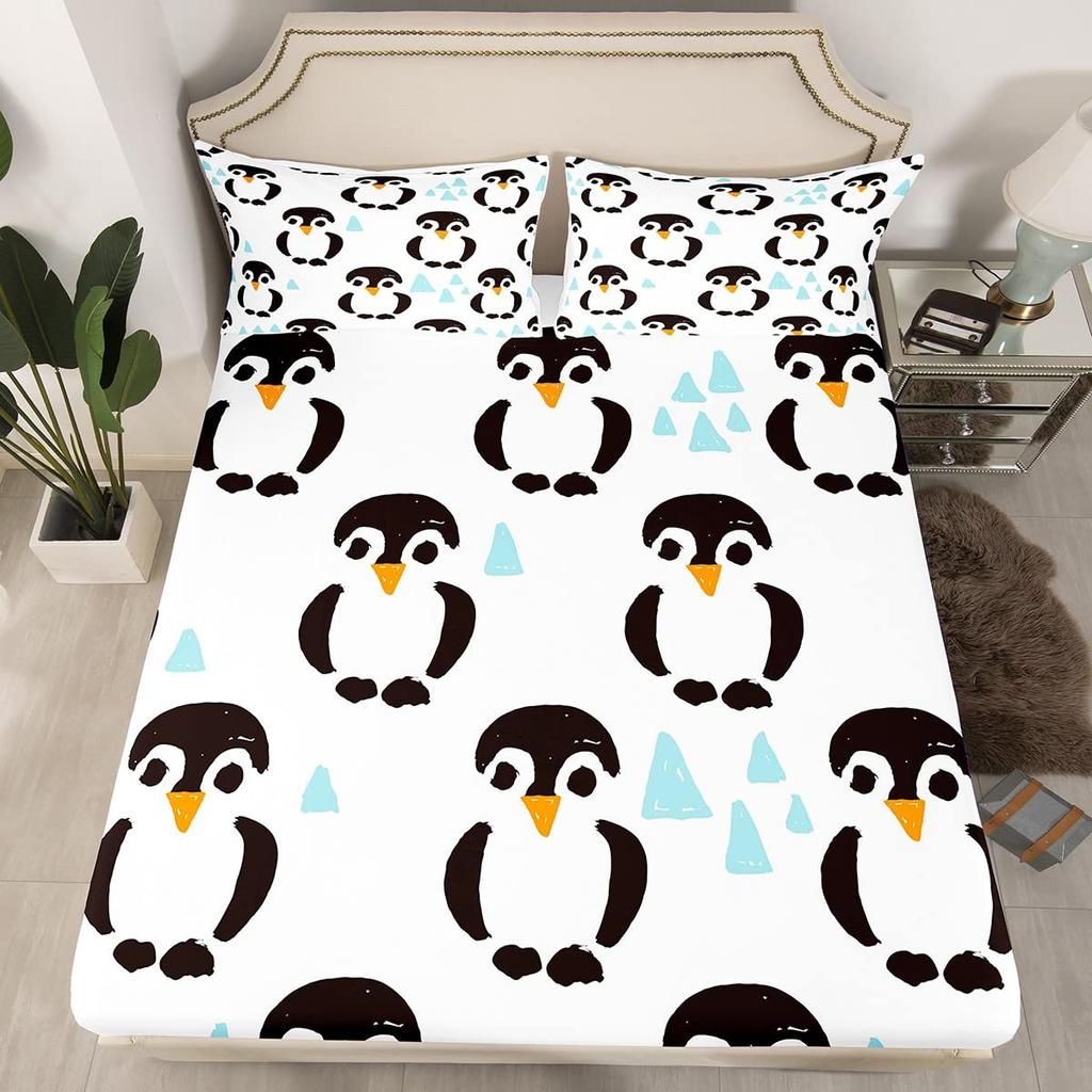 Set Copripiumino con Stampa di Pinguini ad Acquerello Set Biancheria da Letto 3 Pezzi Per Bambini Copripiumino Morbido Coperta Trapunta con 2 Federe
