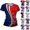 Damenmode Rundhals Unabhängigkeitstag Druck Kurzarm Locker Rundhals T-Shirt Top
