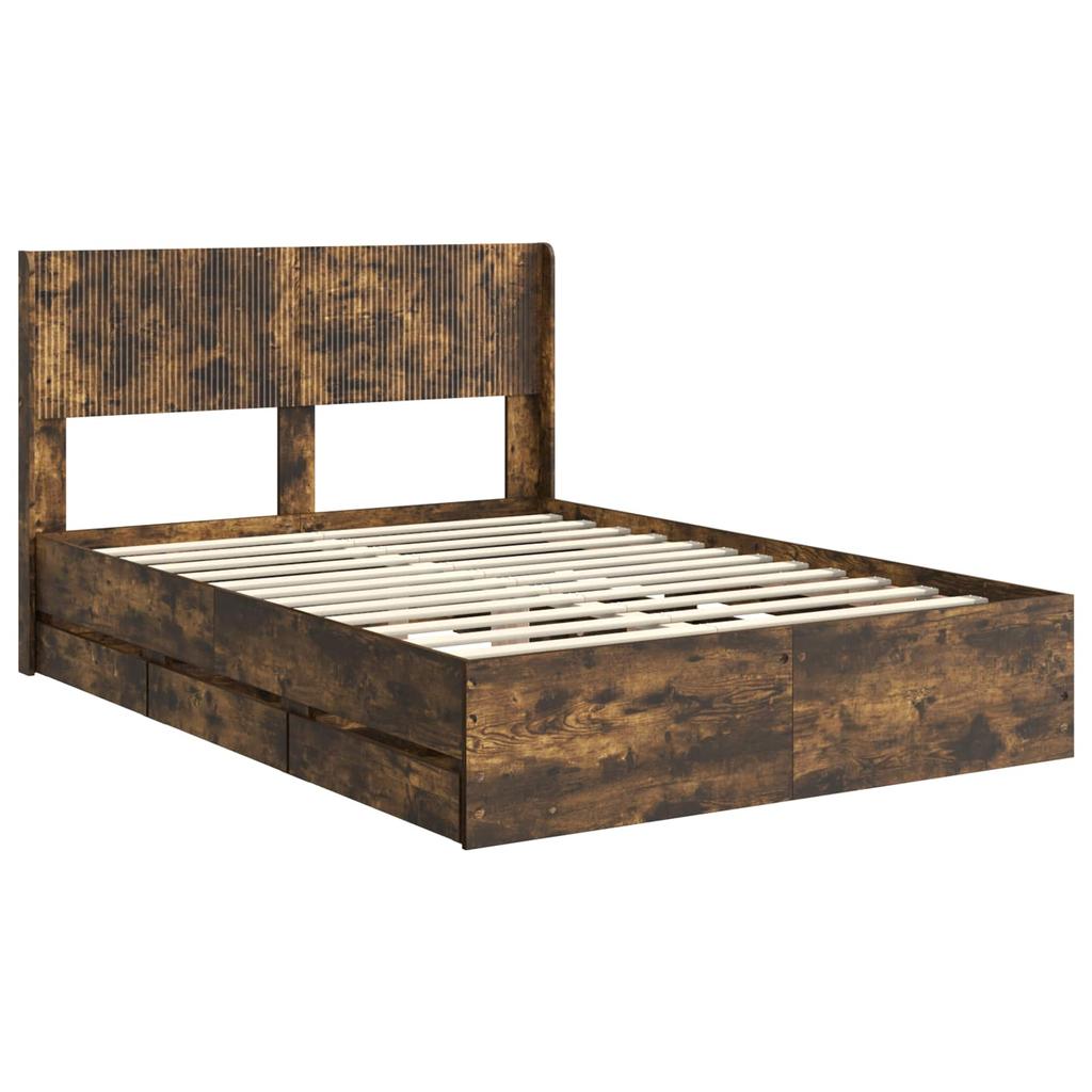 Bed Frame with Storage and Headboard Smoked Oak