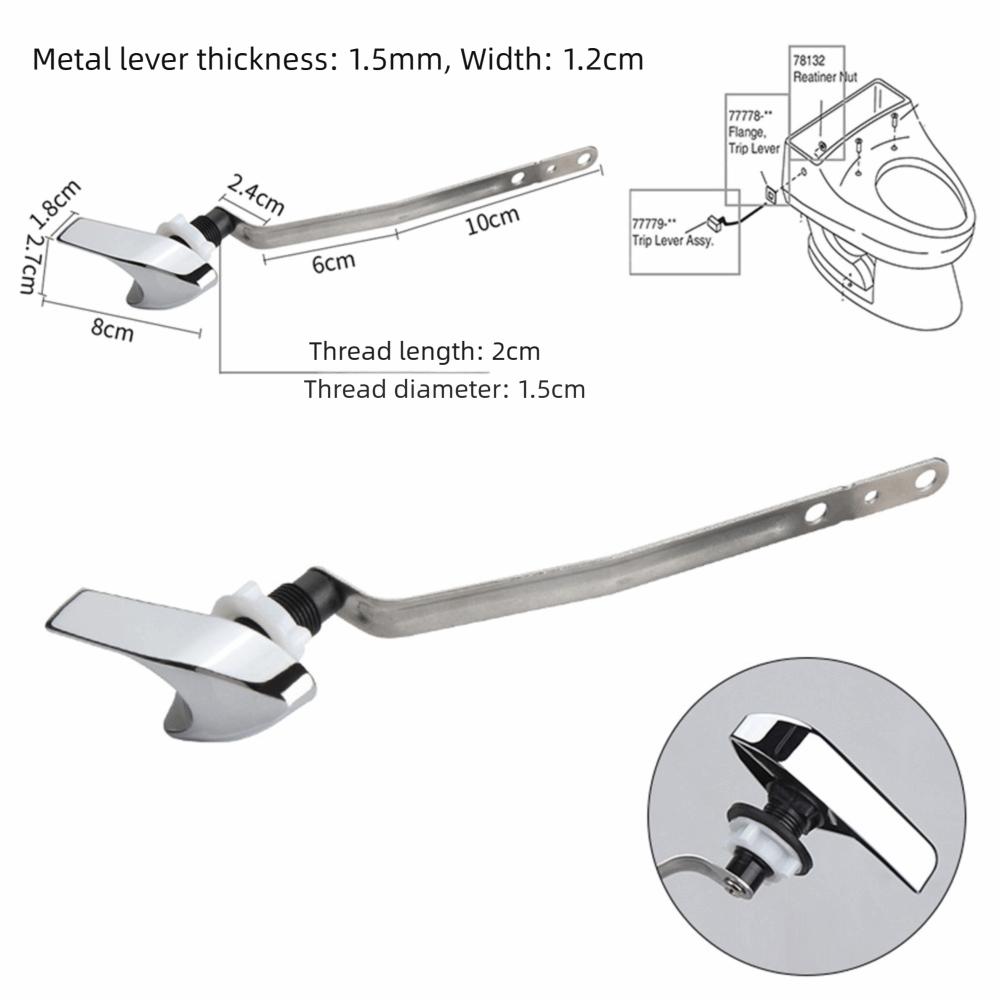 Pull Rod Toilet Flush Handle Stainless Steel Toilet Trip Lever  Plumbing Replacement