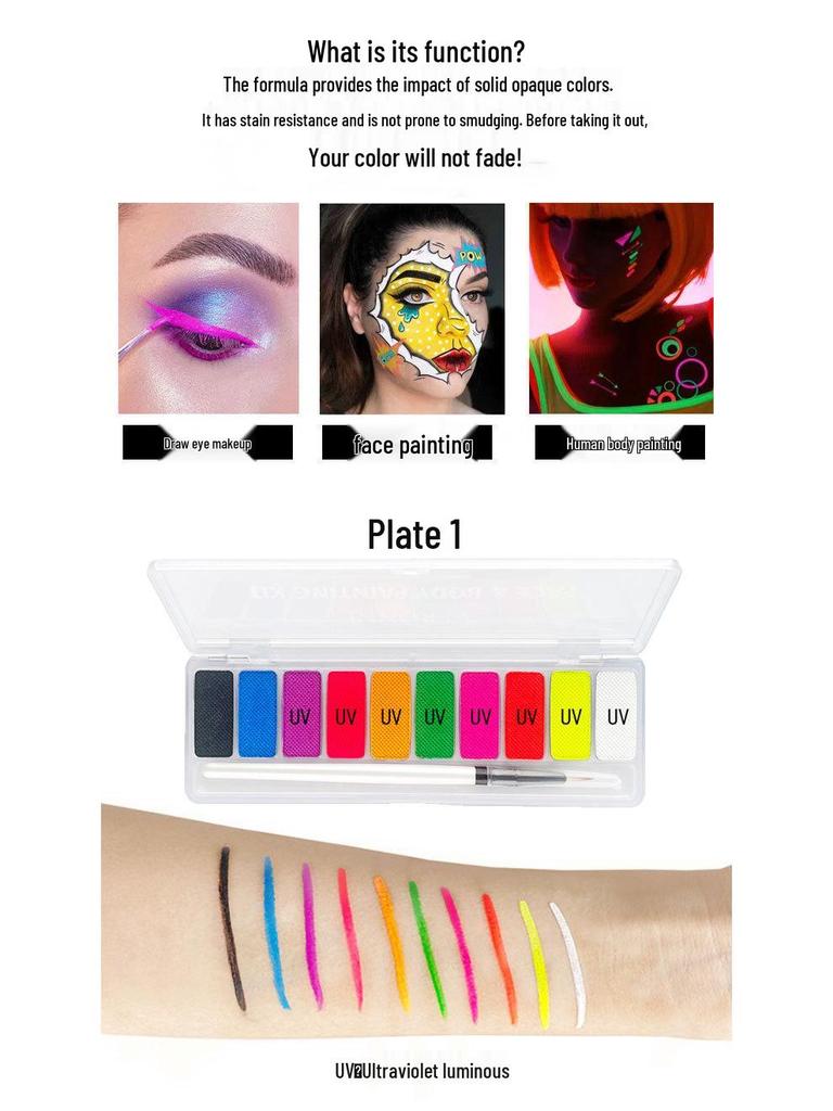 12 Fluorescent Colors Water-Soluble Body & Face Paint for Opera & World Cup Fans