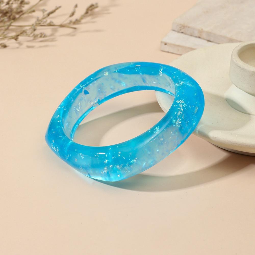 Resin Rhinestones Bangle Irregular Square Colorful Statement Bracelets Glittering Wide Cuff Bracelets синий