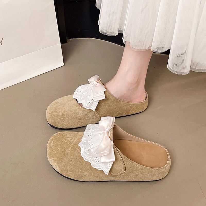 

Модные тапочки-баотоу с бантом, осенние новинки, круглый носок, глубокий вырез, нескользящая износостойкая плоская подошва, половина моу 39 хаки