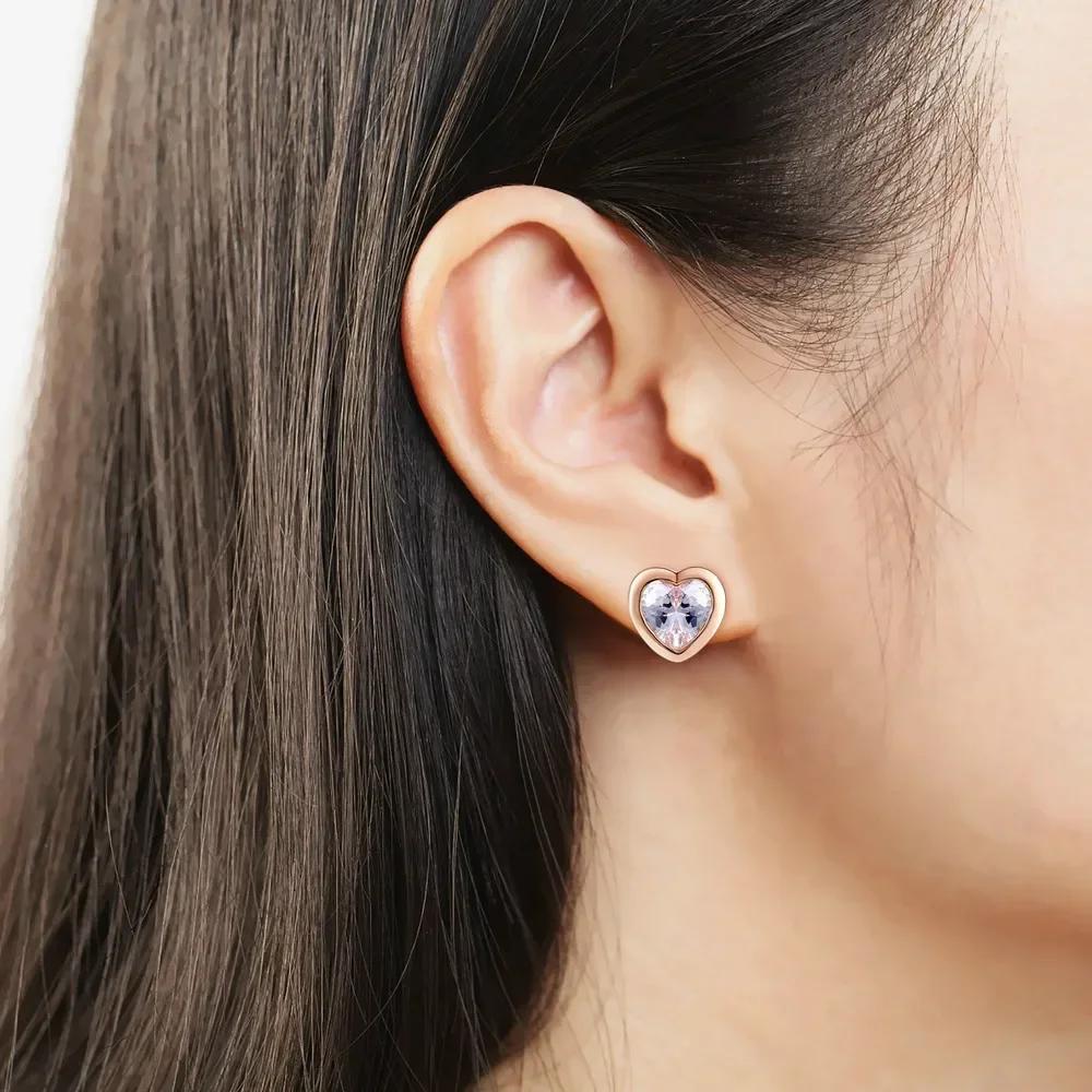 Love Earrings Zircon Micro-plated Rose Gold and White Gold Earrings Wedding Zircon Gift