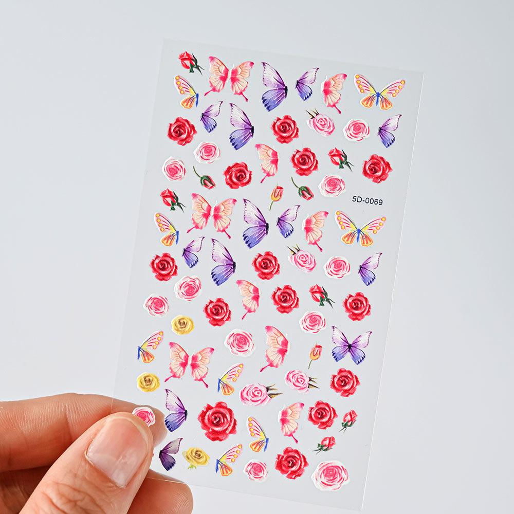Color Relief Butterfly Nail Art Sticker 5D Three-Dimensional Butterfly Flower Adhesive Nail Decorative Relief Sticker