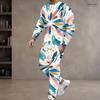 Men Plus Size Colorful Printed Two Piece Set Round Neck Long Sleeve Top Cuffed Pants