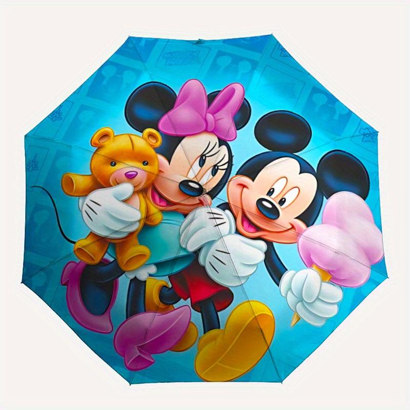 1pc Mickey,MinnieDesign Automatic Open/close Folding Umbrella - Compact Travel Umbrella,Heavy-Duty 8-Rib Construction