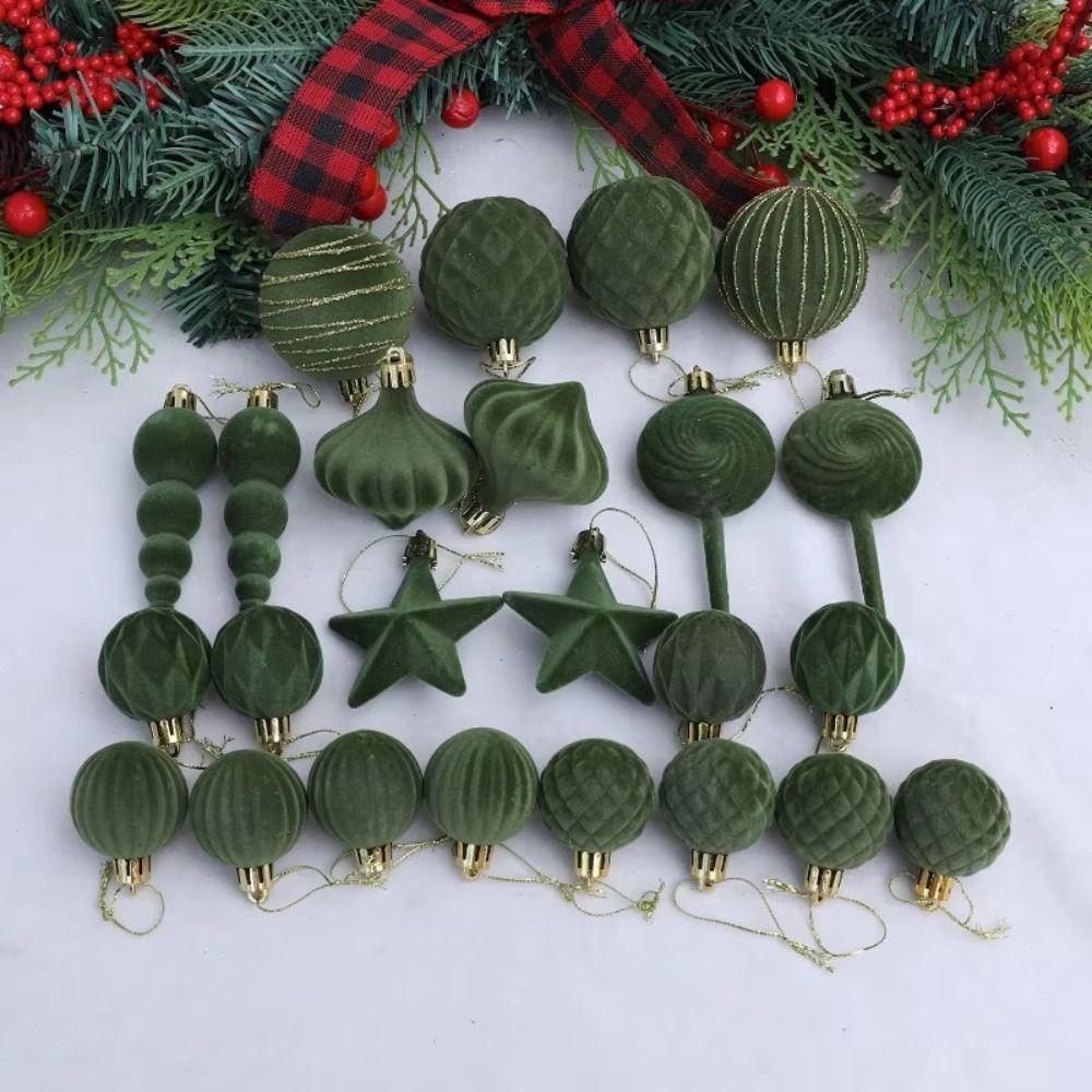 24PCS Flocking Christmas Balls Pendant Special-shaped Plastics Christmas Decoration Pendants DIY Multicolor Xmas Tree Hanging