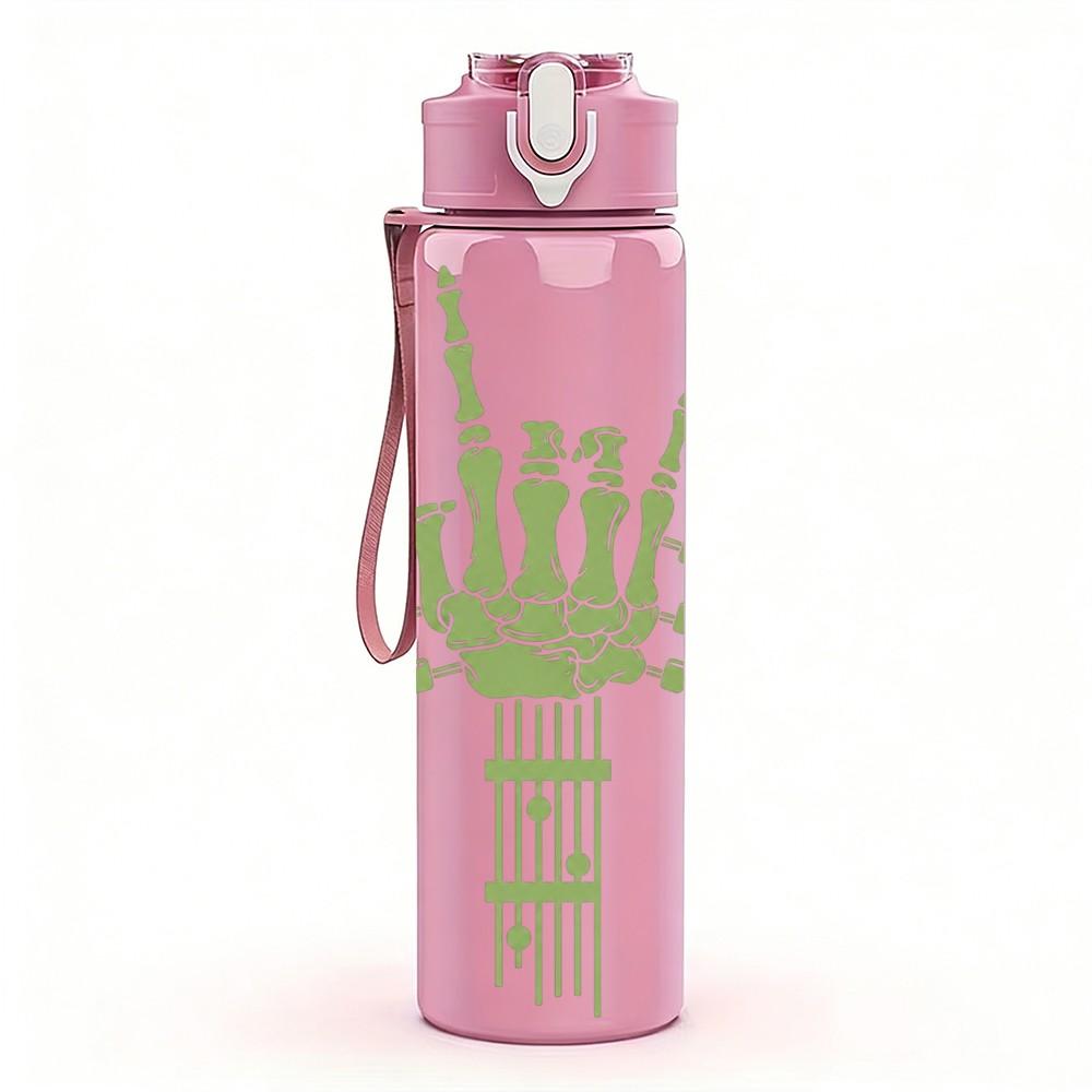 1PC Skeleton Hand Gesture 750ml Color Plastic Sports Water Bottle Leakproof Flip Straw Lid Suitable for Sports Office Home Use