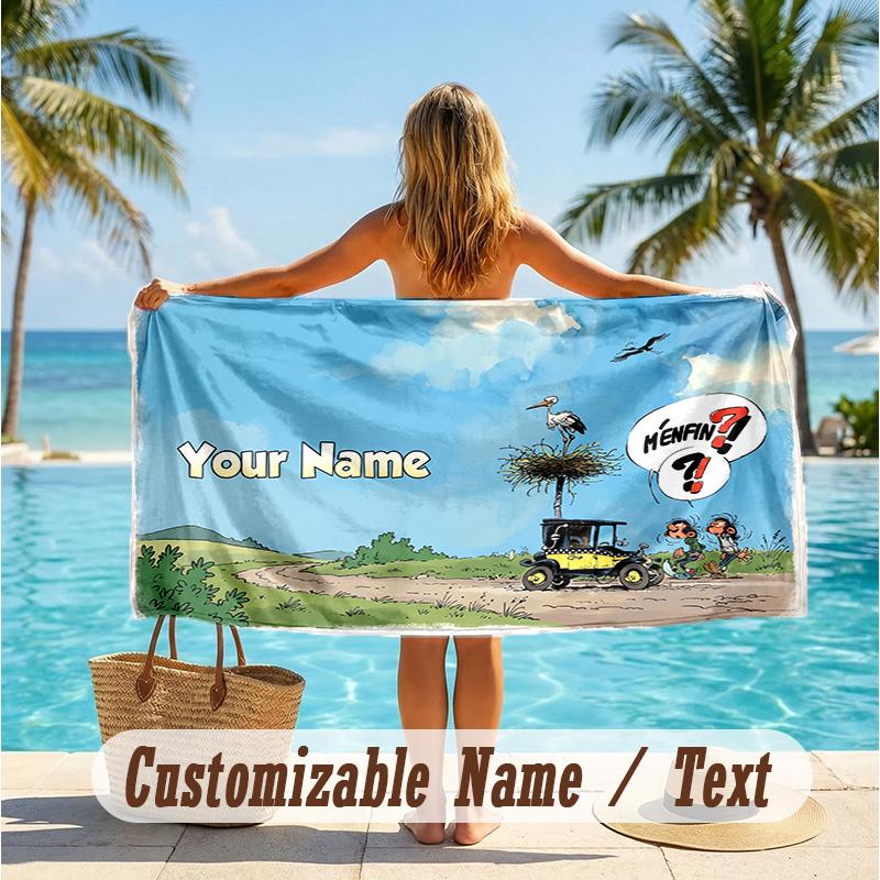 Custom Text Beach Towel, Soft Absorbent Swimming Multi-use TowelGaston Lagaffe