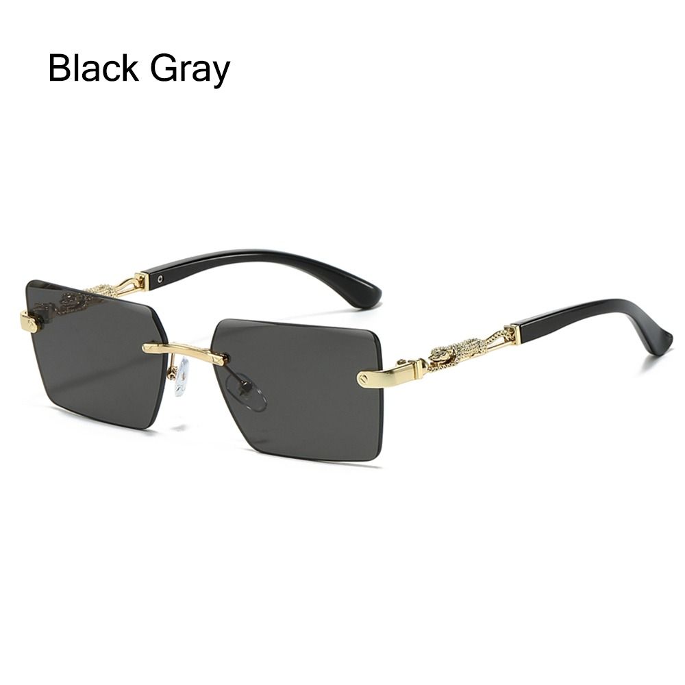 New Fashion Rimless Square Sunglasses Cut Edge UV400 Leopard Decorative Shades Gradient Lens Sun Glasses for Women & Men