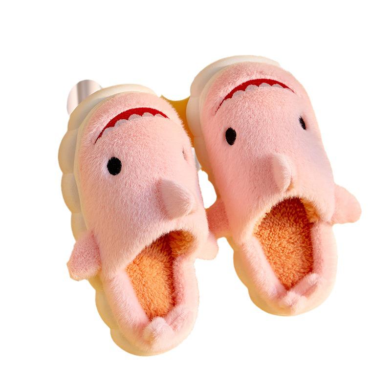 Children's Anti-Slip Cartoon Shark Slippers – Comfortable, Warm Cotton Parent-Child Slippers for Girls