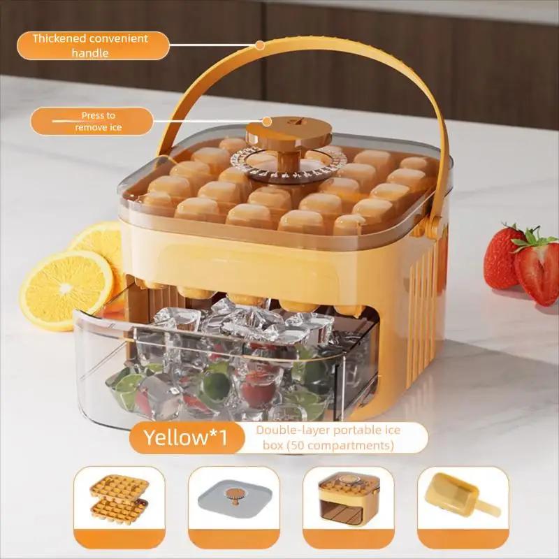 50 Grid Ice Cube Mold Large Capacity Reusable Ice Maker Household Food Grade Double-Layer Ice Storage Box Ice Cube Tray Mold