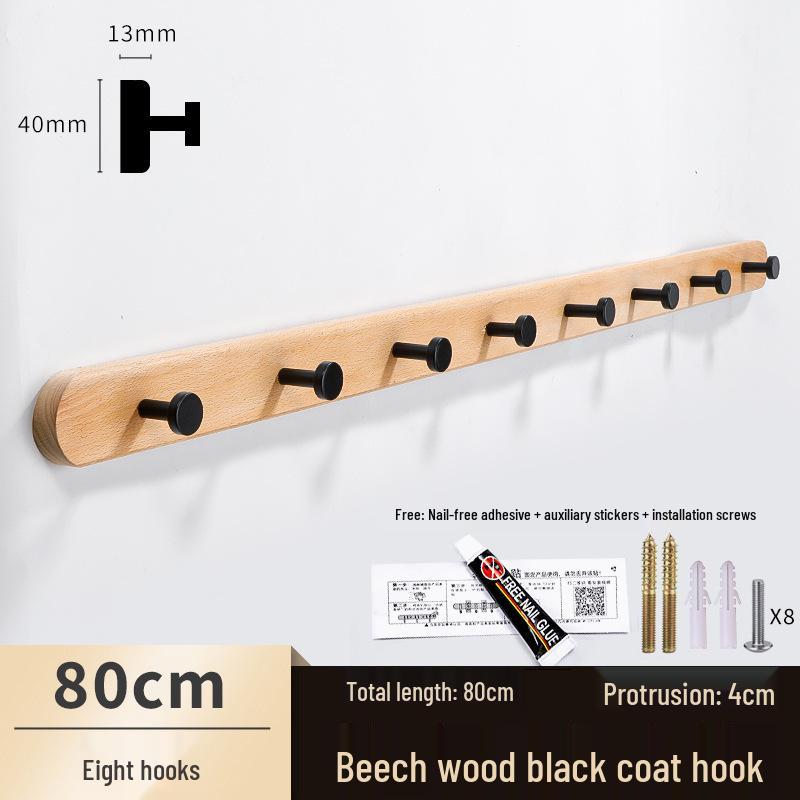 Solid Wood No-Punch Adhesive Coat Rack: Tiered Entryway/Wall/Door Mount Hanger