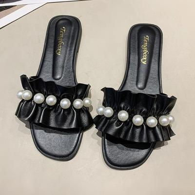 Lace Pearl Slippers Women Wear Flat Beach Casual Shoes Fashion Everything Sandals 2024 Summer New