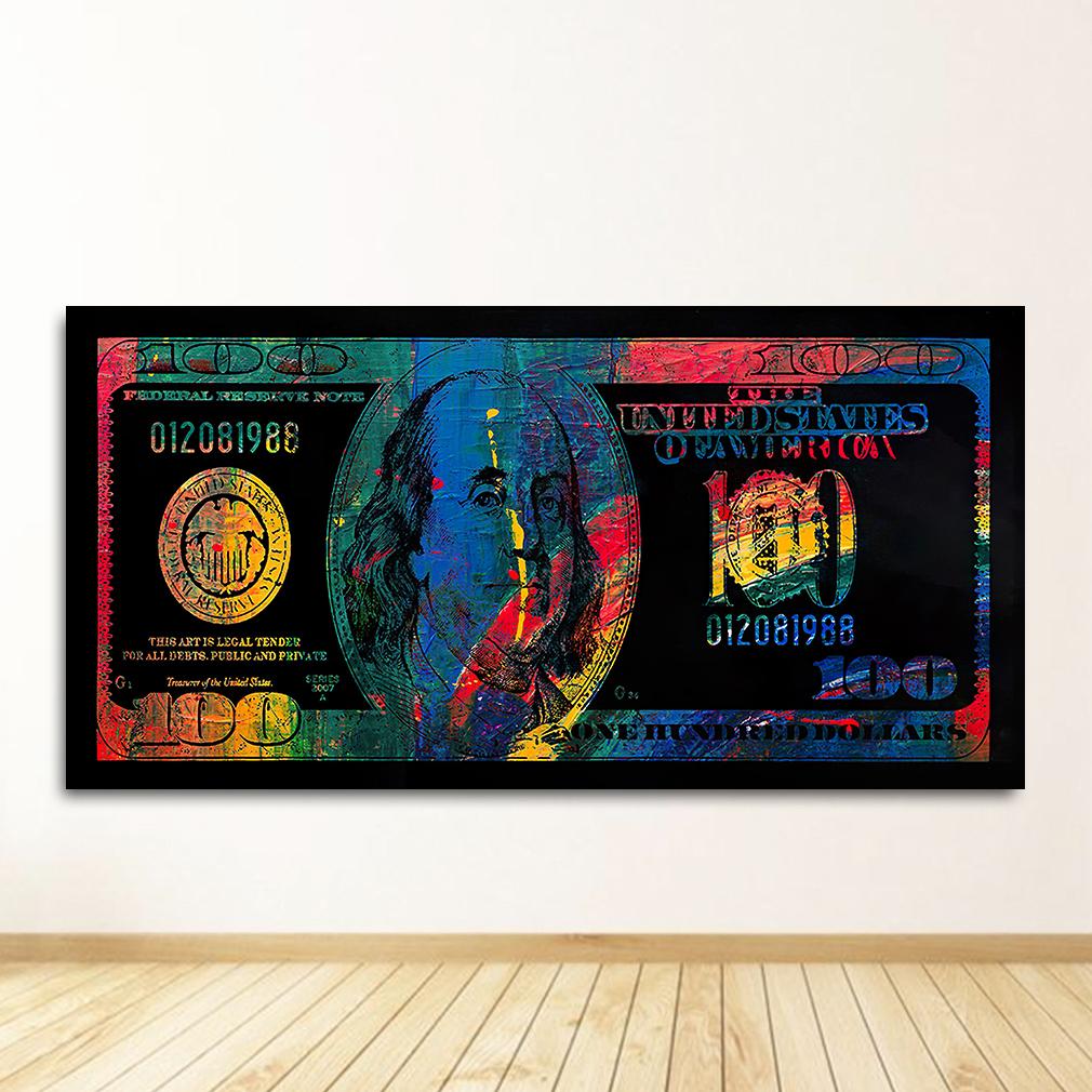 Wall Art Gold Modern Popular Colorful Hundred Money Canvas Painting Quadro Street Abstract Poster Picture Home Decor