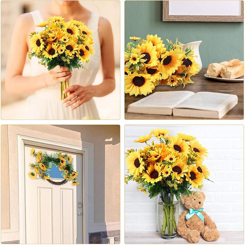 1 Bunch 13 Heads Artificial Sunflowers 30cm Shrubs Fake Flower Bouquet for Garden Home Room Wedding Cafe Store Party Decoration