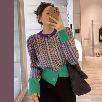 Round Neck Single-breasted Knitted Pullover Sweater Women All-match