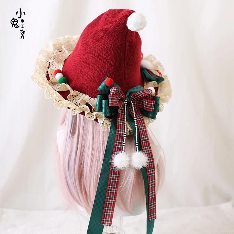 Lolita Christmas Bow Plush Lace Witch Hat Cute Women's Hats Original Christmas Witch Hat