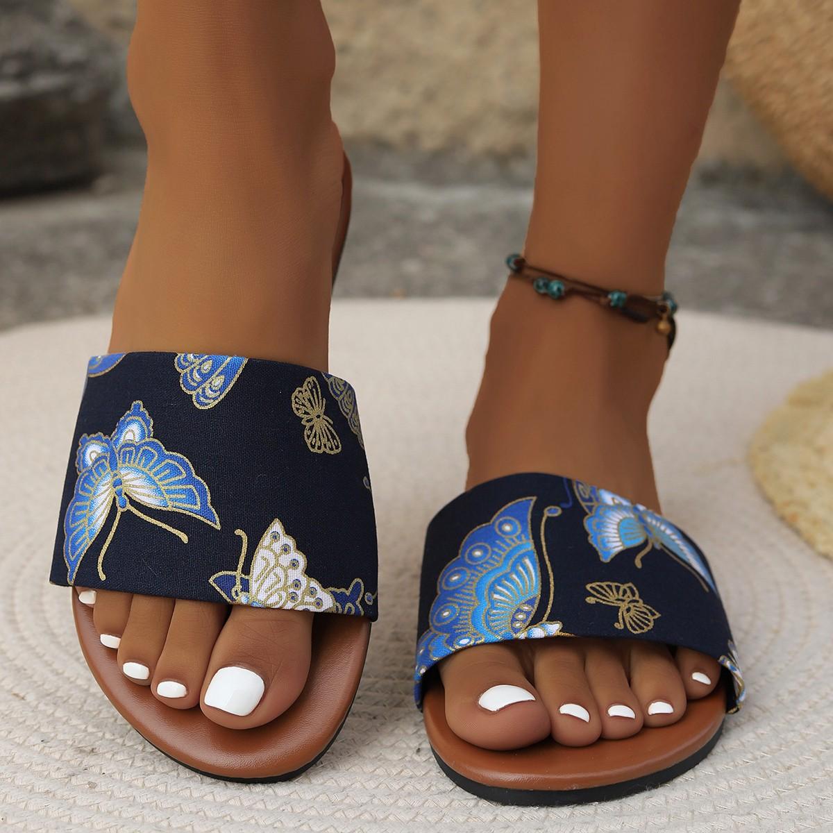 

Модные женские шлепанцы на плоской подошве, модные джинсовые дизайнерские шлепанцы, повседневные плоские сандалии, летняя пляжная обувь, сексуальная элегантная женская обувь, домашние тапочки для женщин 36 темно-синий