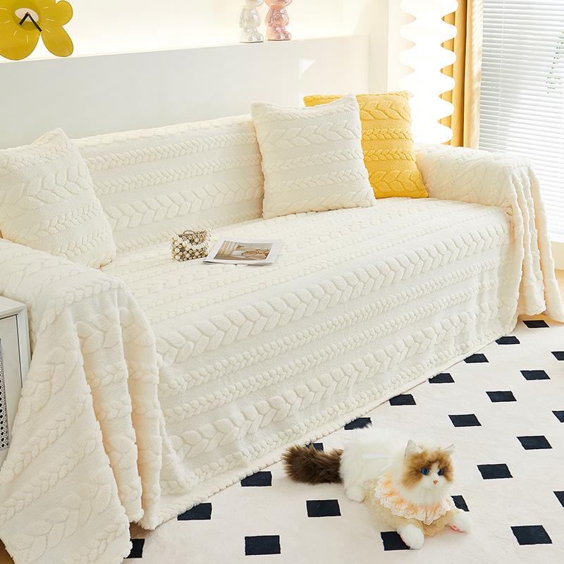 

Полотенце для дивана Ins Style Кремовый стиль Зимний удобный хлопковый бархатный утолщенный чехол для дивана Полный тканевый противоскользящий чехол для дивана 180*380cm