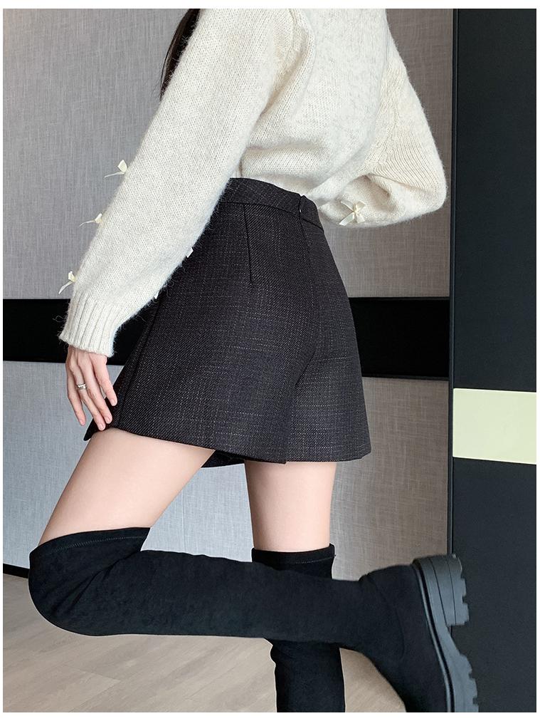 Women's High Waist Wool Pleated A-line Skirt with Anti-exposure Shorts - 2025 Autumn/Winter Collection