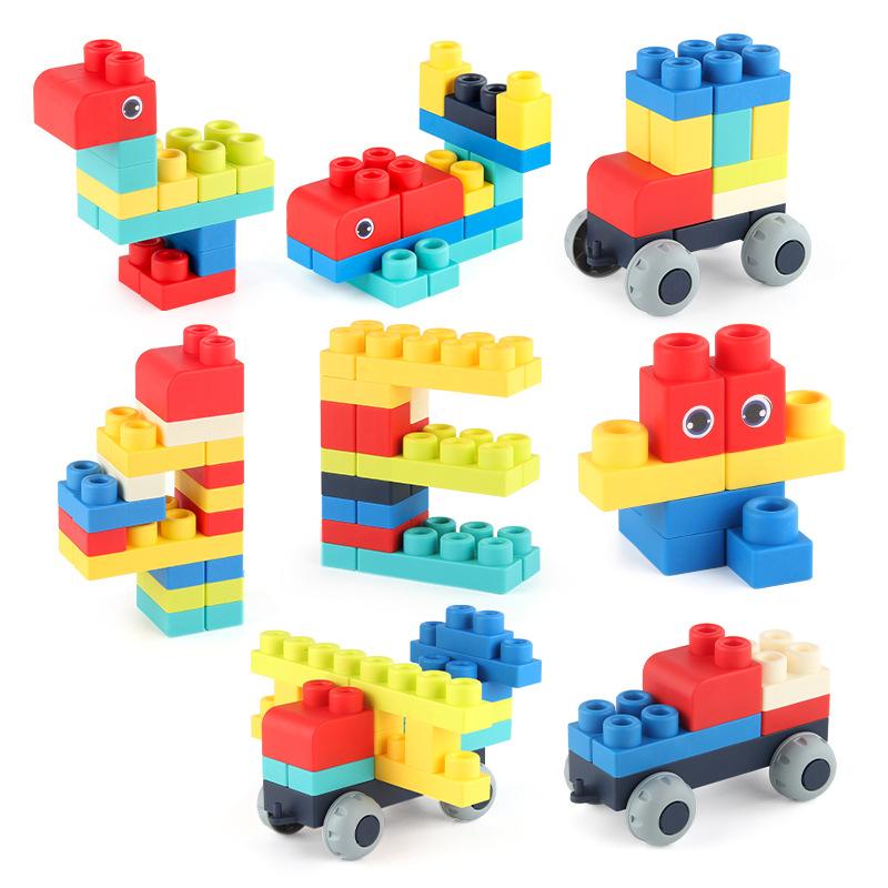Children'S 80Pcs Large Particle Soft Rubber Building Block Assembly Diy Toy Educational Science And Education Building Block Storage Box Set