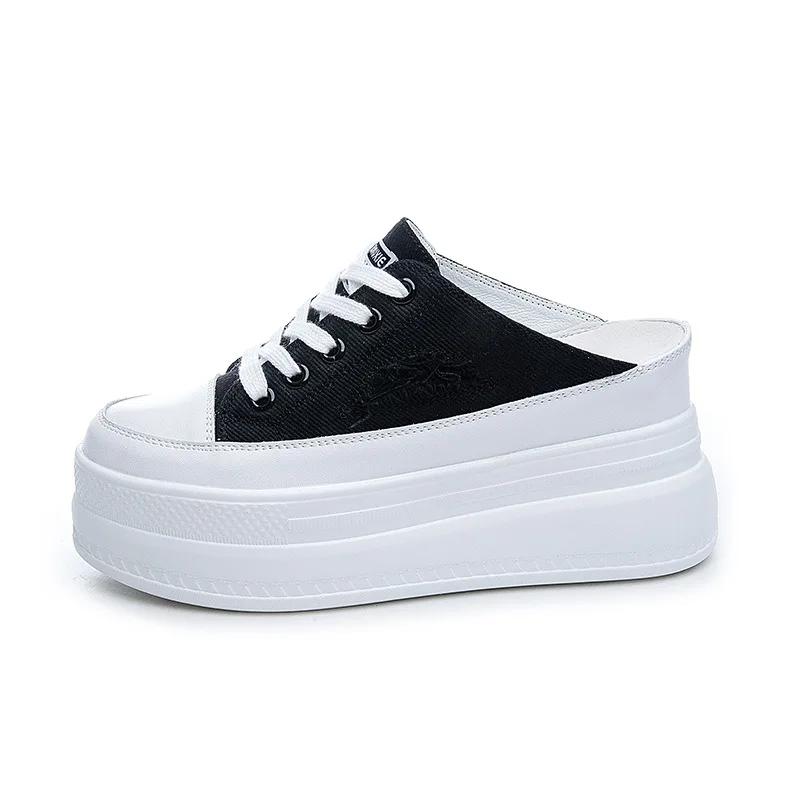 8cm Women Summer Shoes Slippers Platform Wedge Heel Beach Shoes Female Slides Mules Shoes Sneakers Fashion Canvas