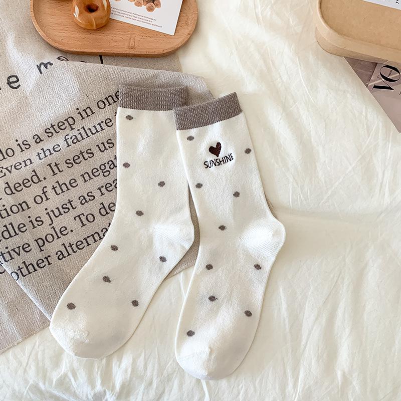 Women's Striped Embroidered Wool Mid-Calf Socks - Soft, Thick, Warm, Japanese Style for Autumn/Winter