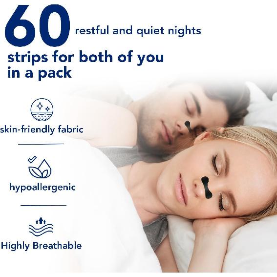Nasal Strips for Snoring – Extra Strength Nose Strips for Breathing Day and Night Use with Strong Adhesion – Stops Snoring, Improves Sleep and