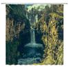 Natürliche Landschaft Duschvorhänge Wasserfall Grüne Wiese Blume Frühling Landschaft Badezimmer Dekor Wasserdichtes Stoffvorhang-Set