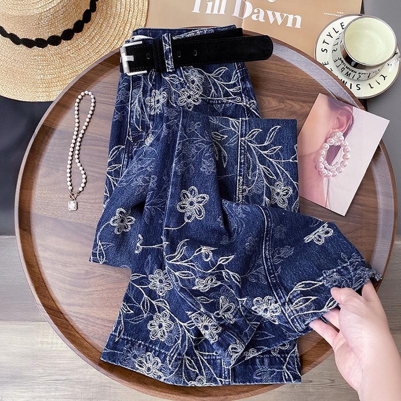 Winter 2026 High-Waisted Blue Chic Retro Embroidered Jeans - Plus Velvet Thickened Straight Leg Pants