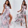 Maxi abito da donna senza maniche con scollo a V, stampa floreale, in chiffon, con spacco