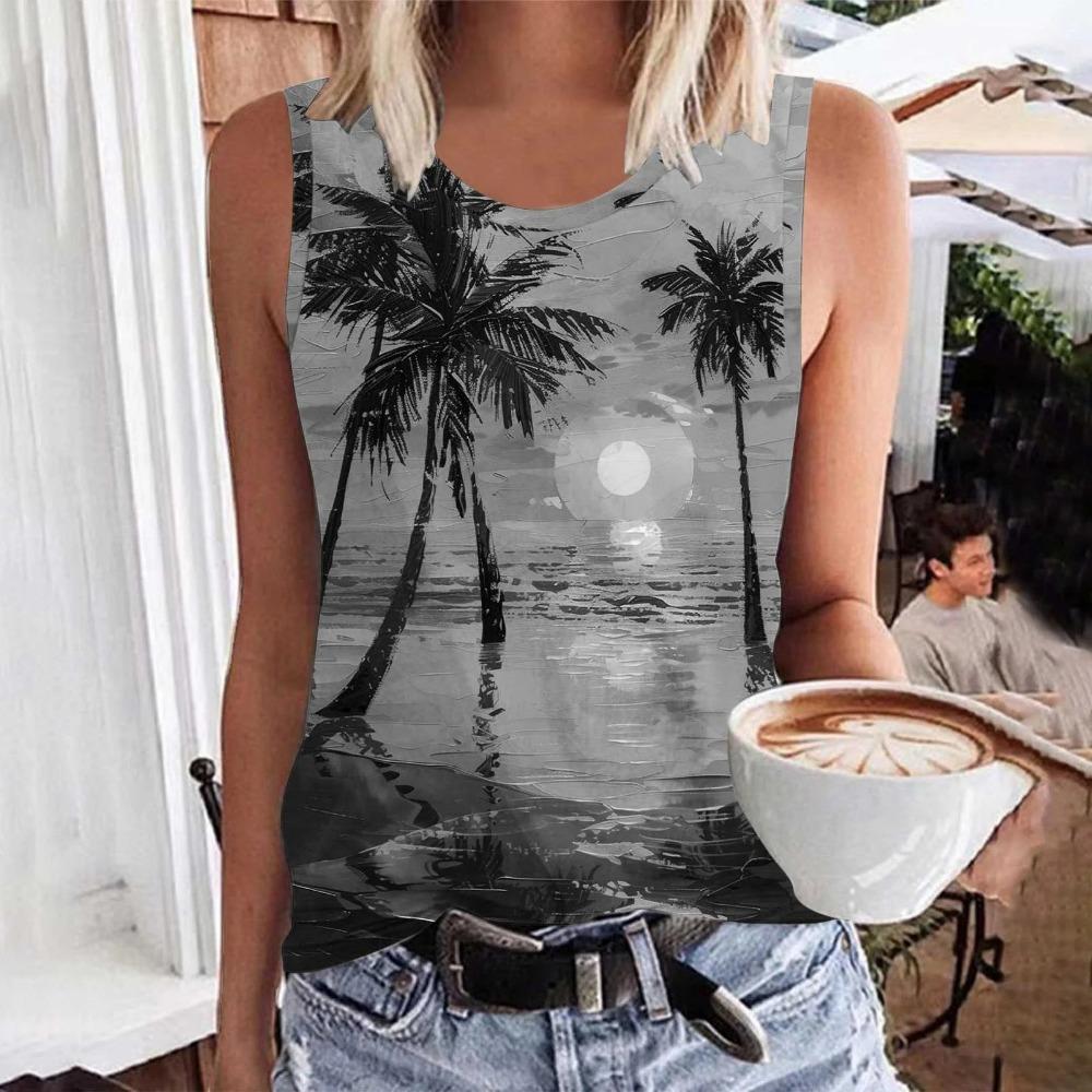 Hawaiian Coconut Tree 3D Printed Women's Summer Round Neck Casual Vest