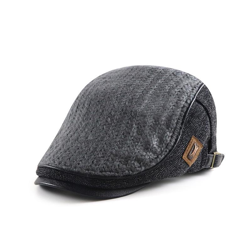 Autumn Winter Warm Beret Knitted Stitching Cap for Men Women British Middle-Aged Flat Caps Peaked Cap