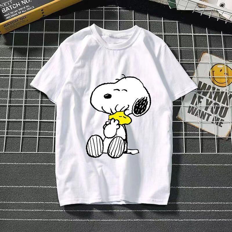 Funny Summer Fashion Snoopy Cartoon Printed Men's and Women's T-Shirts High Quality Cotton Casual Sports Short Sleeves Tops