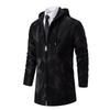Autumn Winter Men's Fleece Mid Length Hooded Knit Cardigan Casual Knitwear Coat Thickened Warm Sweatercoat Men