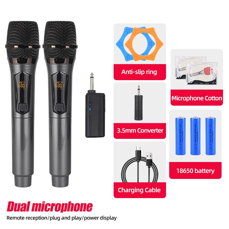 Rechargeable Wireless Microphone with Battery Display for Home KTV and Stage Live Streaming, Model One-to-Two Handheld.