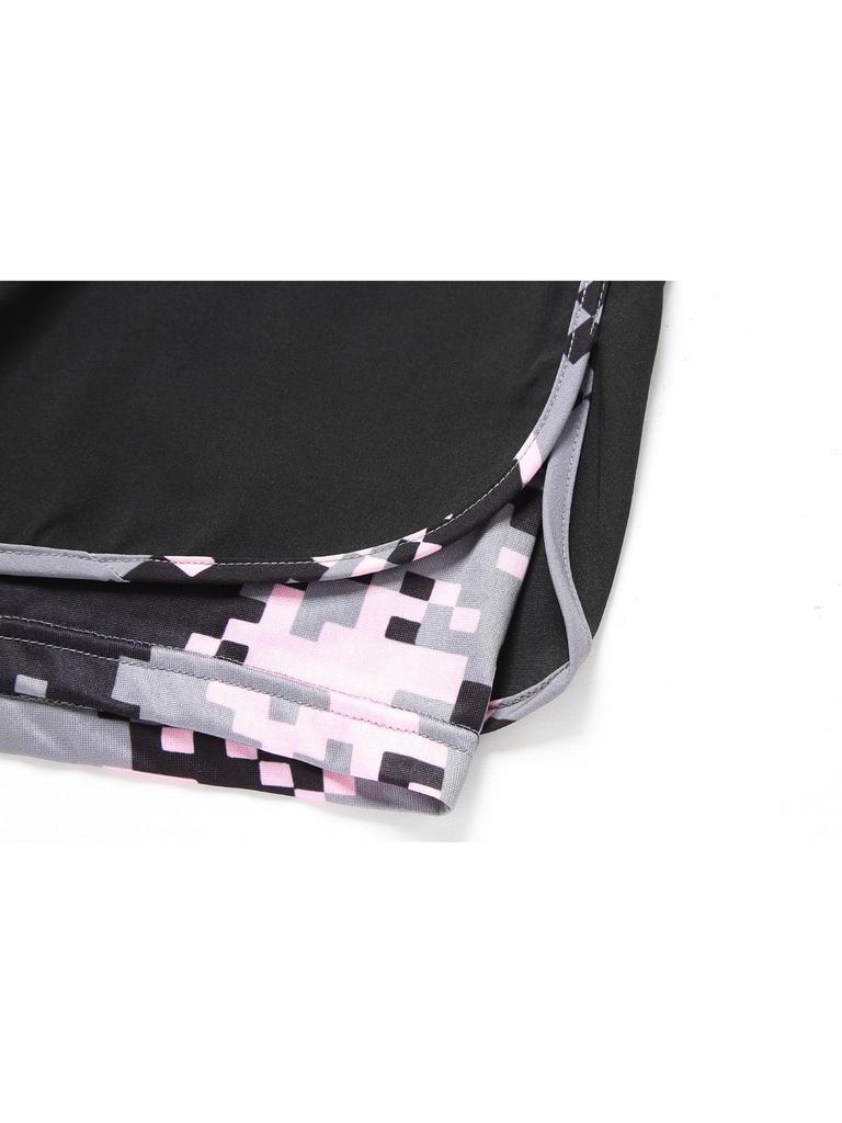 Women's Summer Double Layer Camo Sports Shorts - Quick-Dry Mesh with Pockets