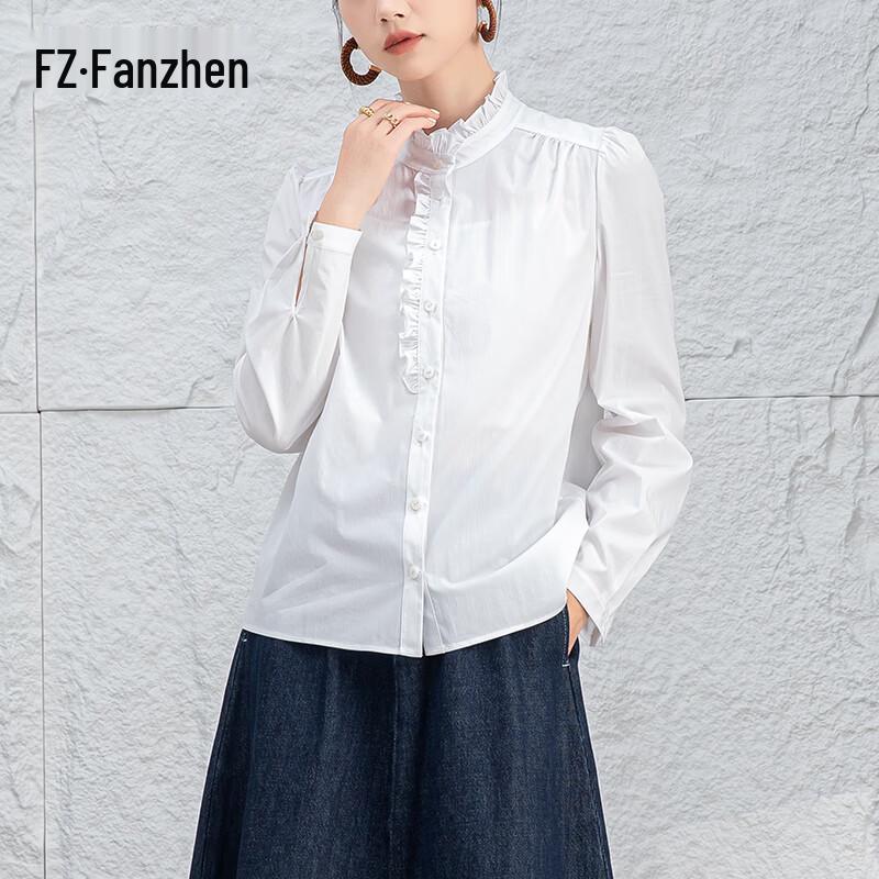 Fanzhen Women s Ruffle Design Long Sleeve Shirt L