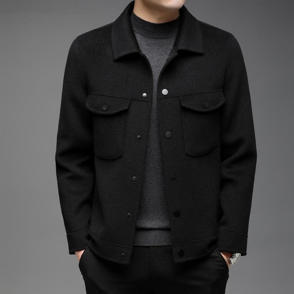 Podzimní pánská vintage ležérní úzká vlněná bunda s klopami