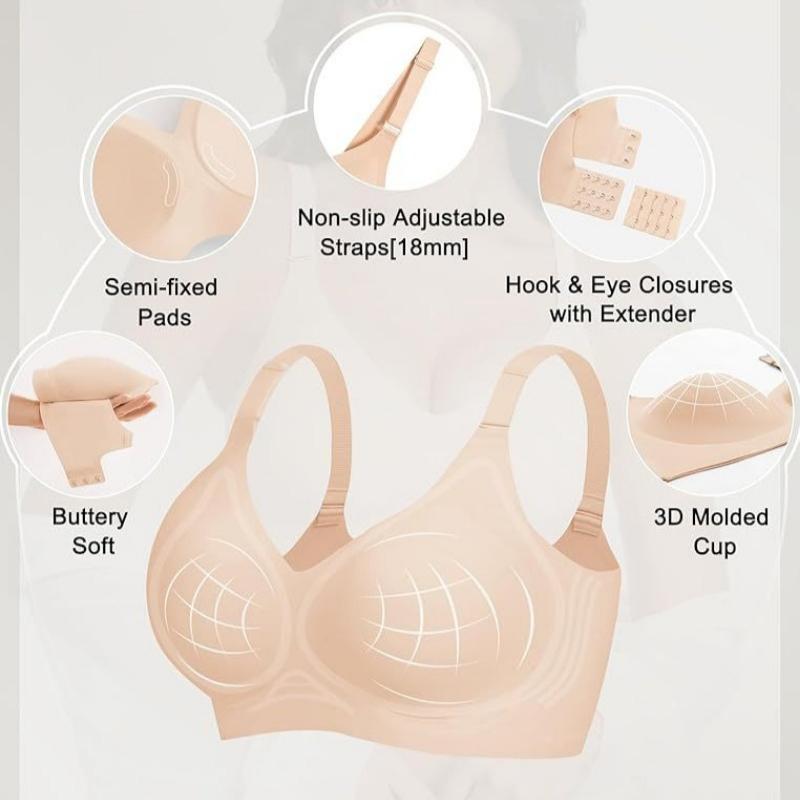 European Plus Size Wireless Seamless Jelly Support Bra for Women Comfort Daily Intimates