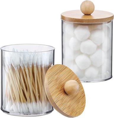 Acrylic Storage Box Bathroom Jar Makeup Organizer Cotton Round Pad Holder Cotton Holder Dispenser with Bamboo Lid Clear Plastic