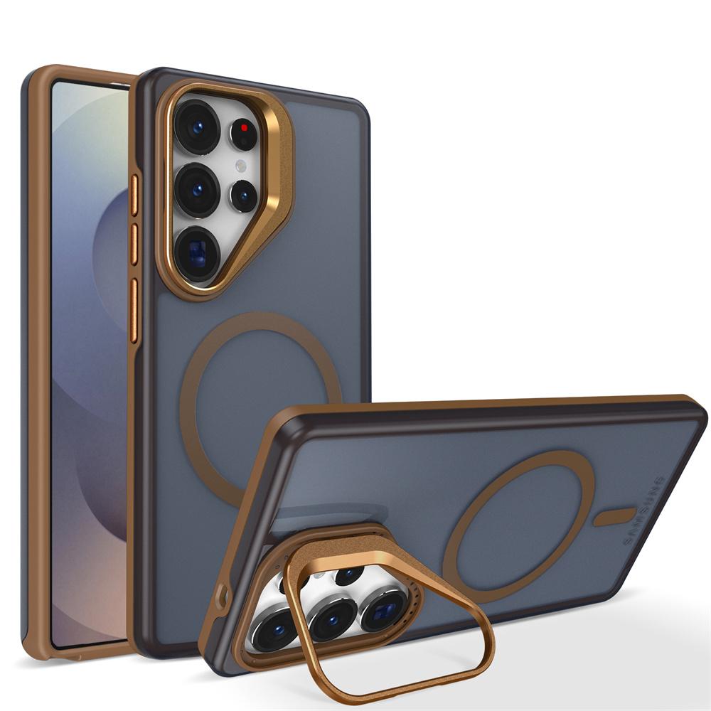 Metal Lens Stand Magnetic Magsafe Phone Case for Samsung S25 Edge S23 Plus FE S24 Ultra Quality Shockproof Wireless Charge Cover