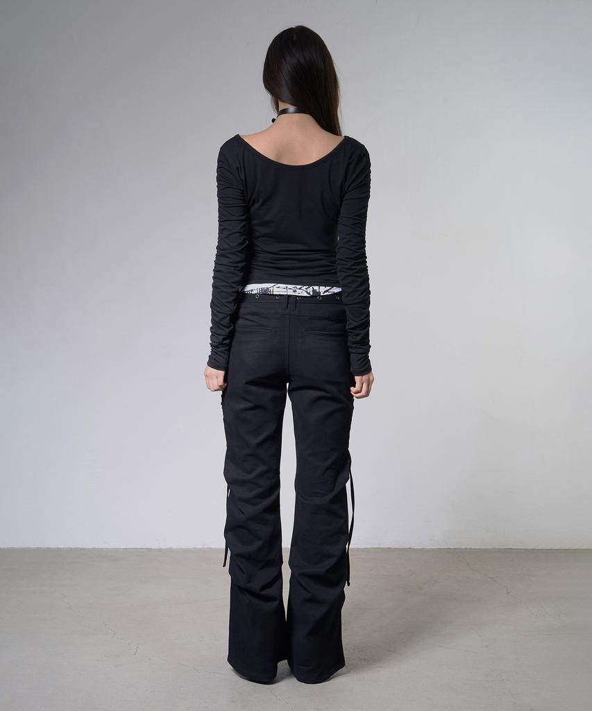 FANCY CLUB Double Layered Shirred Top (Black) F26Zb524
