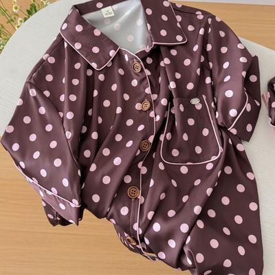 Zhao Ruth Ice Silk Polka Dot Pajamas Women's Summer Sweet Short-sleeved Shorts Loungewear Set with Hair Band In Stock