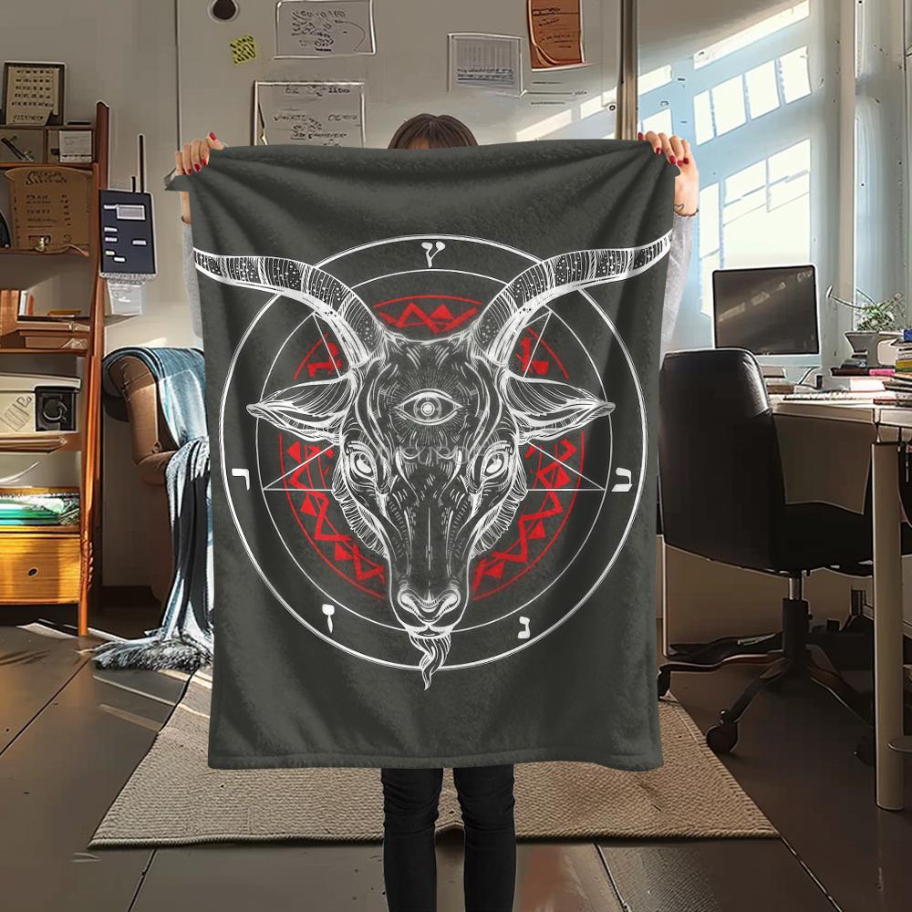 1 ks Flanelová deka s potiskem symbolu Satana, Vysoká kvalita, Pro všechna roční období, Domácí dekorace, Teplo a pohodlí, Perfektní pro vánoční dárky