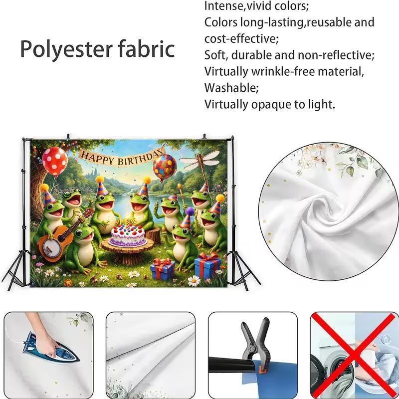 2D Cartoon Frosch Geburtstag Hintergrundtuch, Outdoor Natur Wandbehang