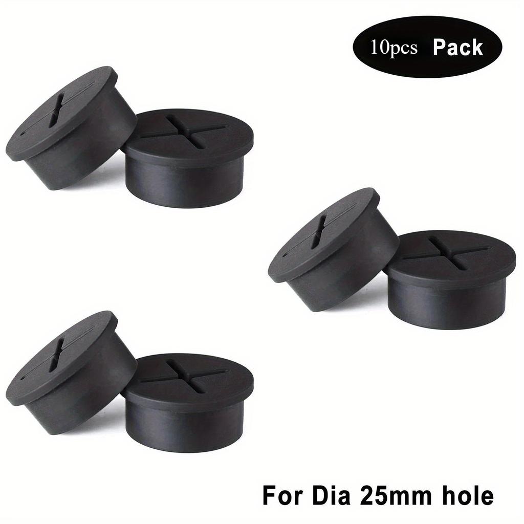 10PCS Desktop Cable Sealing Ring, Flexible Silicon Cable Hole Cover, Wire Finisher, Cable Passing, White/Black Round Washer